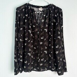 Nach Womens Sz L Horse Novelty Print Hand Drawn Pattern Blouse Top